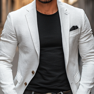 Lässiger Herren-Blazer aus Leinenmischung mit fallendem Revers, einreihig, schmale Passform