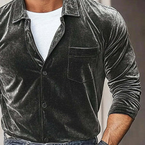 Men's Velvet Lapel Long Sleeve Shirt