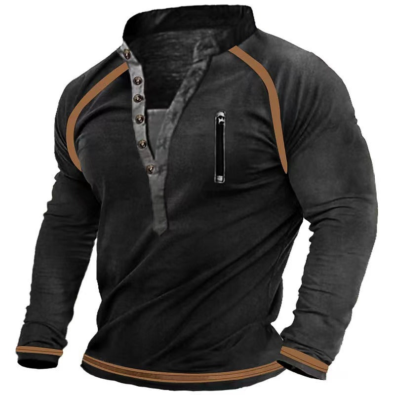 MEN'S BUTTON COLLAR LONG SLEEVED WARM TACTICAL HEADBAND TRAINING MEN'S LONG SLEEVEDS WEATSHIRT