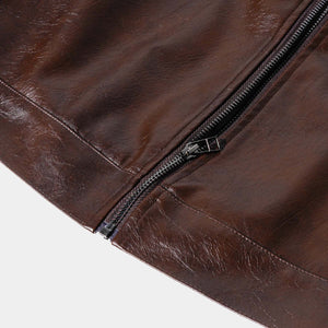 Men's Vintage Distressed Zipper Leather Jacket