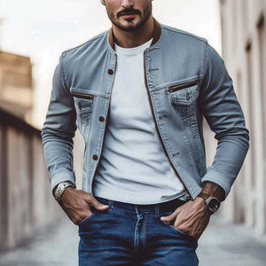 Herren Frühling und Herbst Vintage Grau gewaschene Jeansjacke