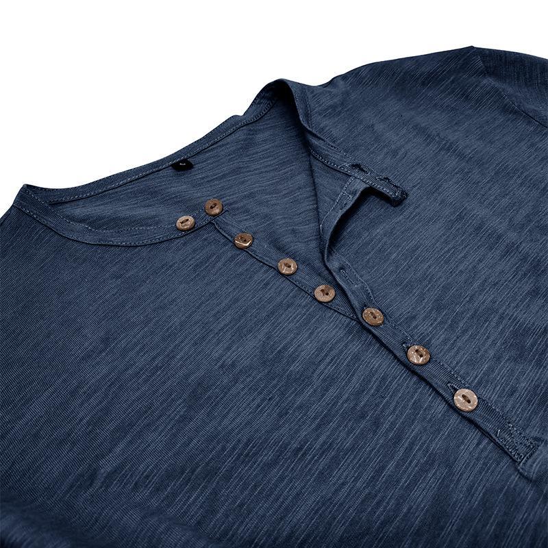 Lässiges Langarm-T-Shirt mit Henley-Kragen und mehreren Knöpfen für Herren