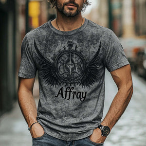 Men's Dark Gray Vintage Printed Round Neck Casual T-Shirt