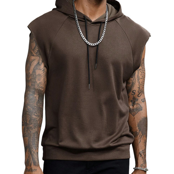 Men's Retro Casual Solid Color Sports Hooded Tank Top