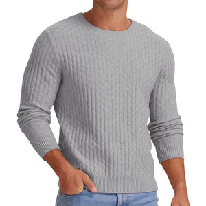 Men's Waffle Solid Color Crew Neck Pullover Knit Sweater