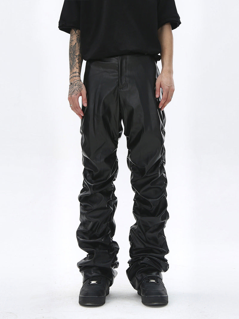 Punk Style Pleated Leather Pants