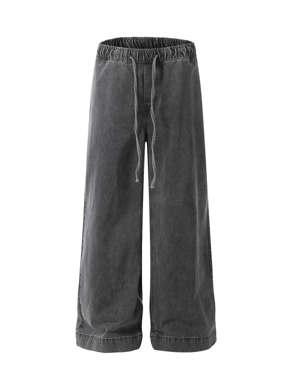 Classic Washed Drawstring Baggy Jeans