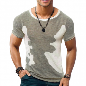 Men's Casual Contrast Color Round Neck Slim Fit Knitted Short Sleeve Sweater T-Shirt