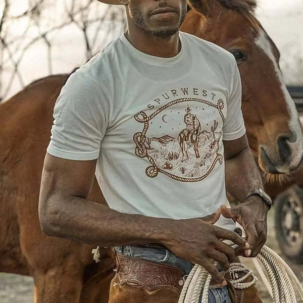 Men's Cotton Vintage Printed Casual Short Sleeve T-Shirt