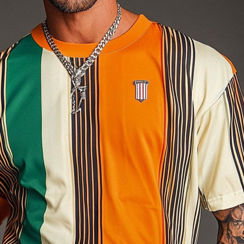 Men's Stripe Print Short Sleeve T-Shirt