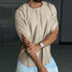 Men's Retro Casual Linen Pleated Round Neck Short Sleeve T-Shirt