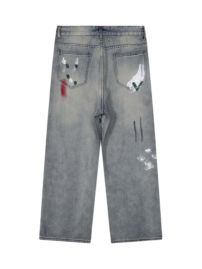 Vintage Ink Splash Washed And Distressed Jeans