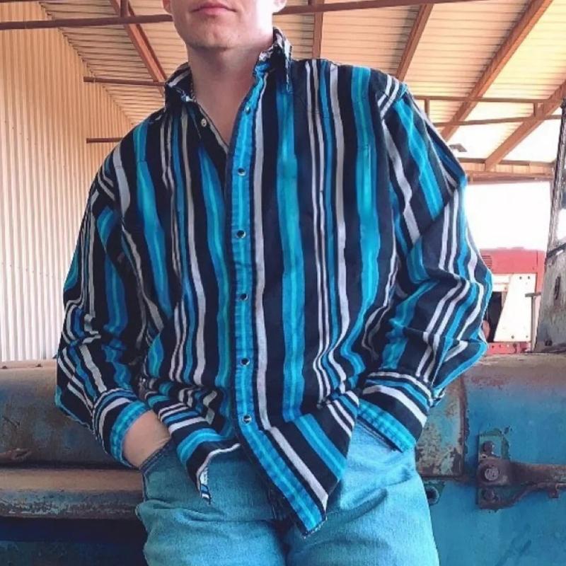 Herren-Langarmhemd mit Western-Cowboy-Streifenmuster und Aufdruck