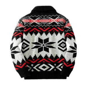 Men's Vintage Christmas Jacquard Lapel Single Breasted Knit Cardigan