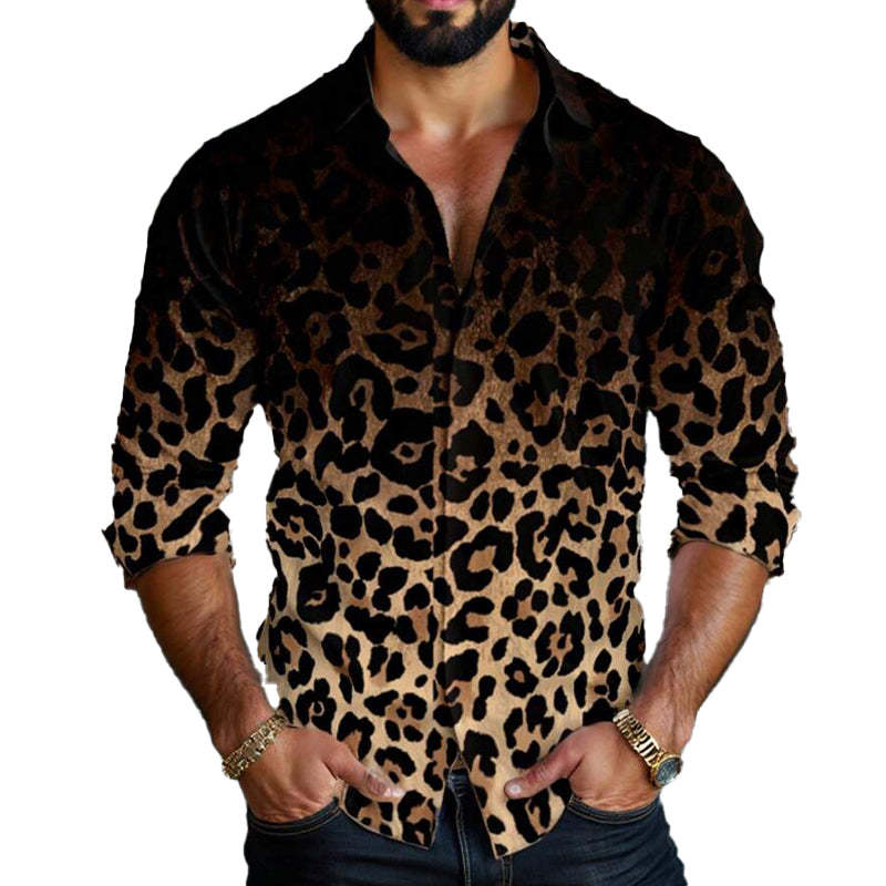Langarmhemd mit Leopardenmuster und Farbverlauf für Herren 
