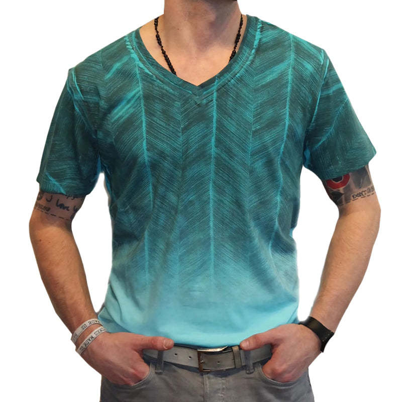 Lässiges Herren-T-Shirt mit V-Ausschnitt und Farbverlaufsdruck für den Sommer