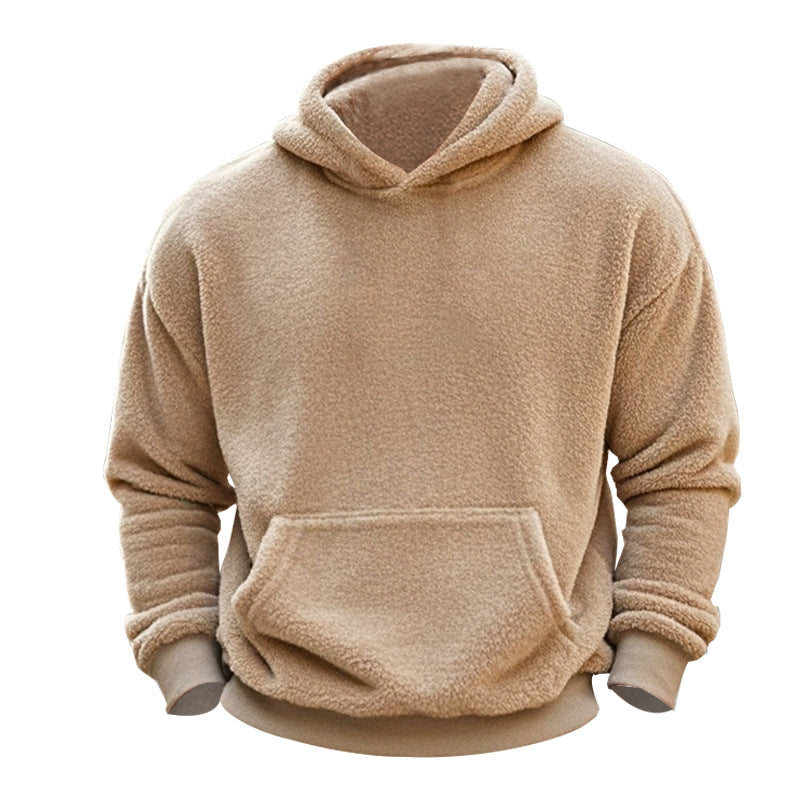 DOUBLE SIDED FLEECE YOUTH HOODED SWEATSHIRT MEN'S LAMBHAIR WINTER PULLOVER JACKET