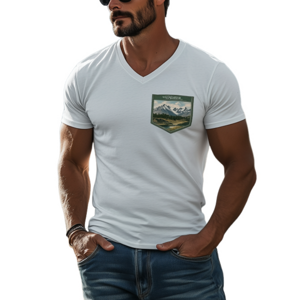 Lässiges Herren-T-Shirt aus Baumwolle mit V-Ausschnitt und Tasche der Yellowstone-Serie, kurzärmelig
