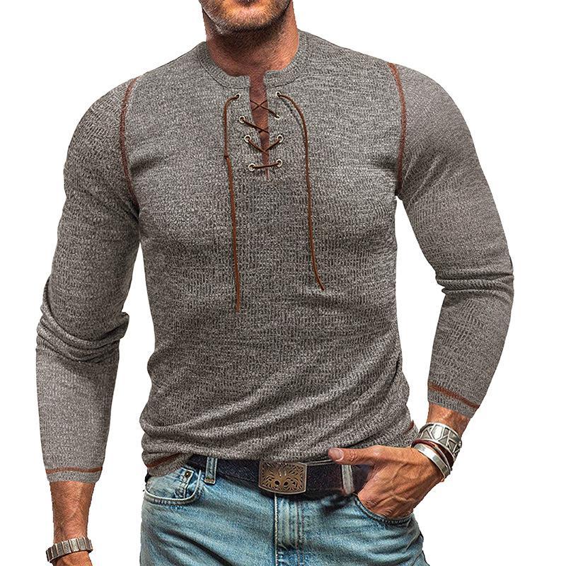 Herren-Henley-T-Shirt mit Rundhalsausschnitt und Krawatte, langärmelig, für den Außenbereich