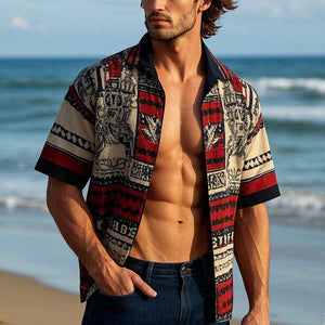 Herrenhemd mit Vintage-Print und kurzen Ärmeln