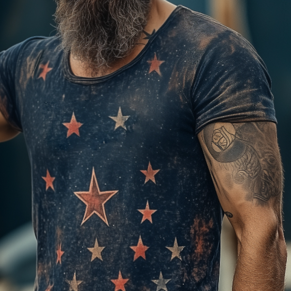 Men's Retro Casual Star Universe Printed Round Neck Short Sleeve T-Shirt