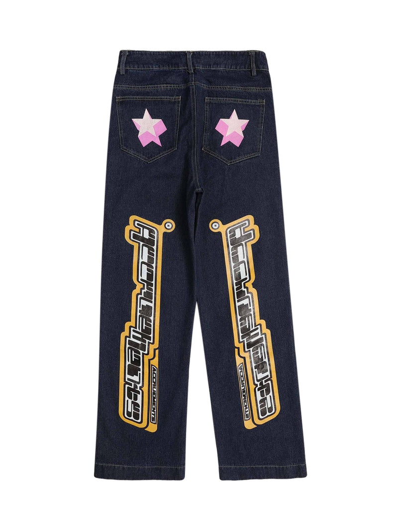 Star Letter Print Jeans