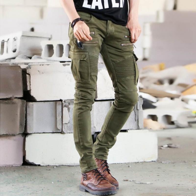Herren Slim Jeans mit Reißverschlussdekor und mehreren Taschen