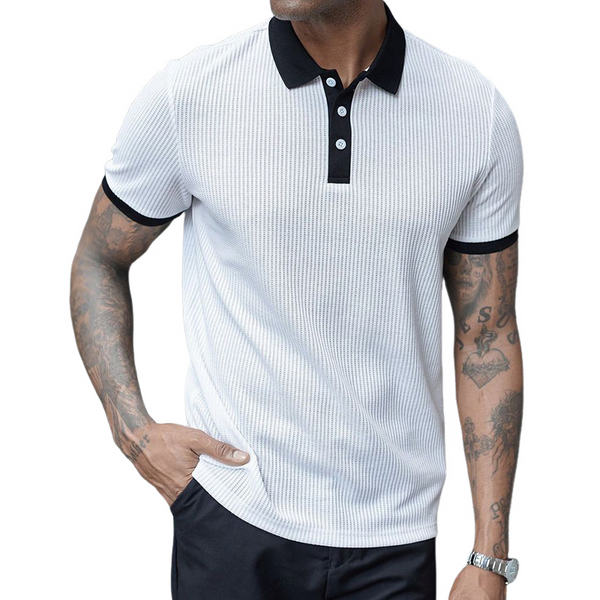 Herren-Poloshirt im Retro-Stil mit Waffelmuster und kurzen Ärmeln