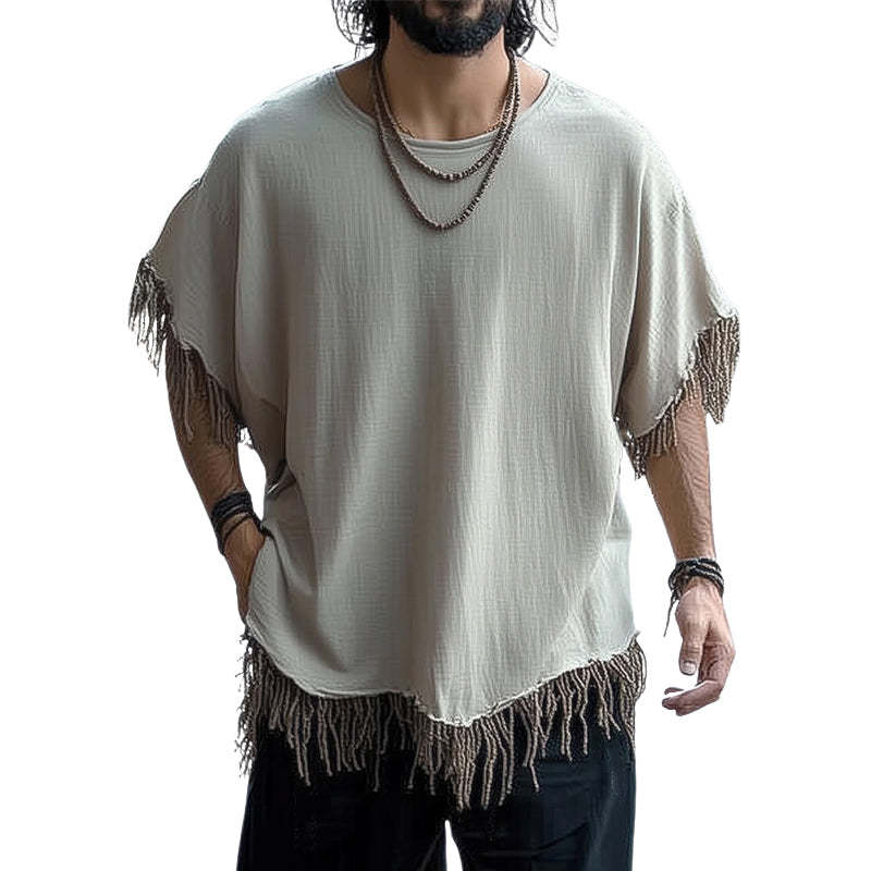 Herren Sommer Eis Seide Falten Quaste Lose Casual T-Shirt