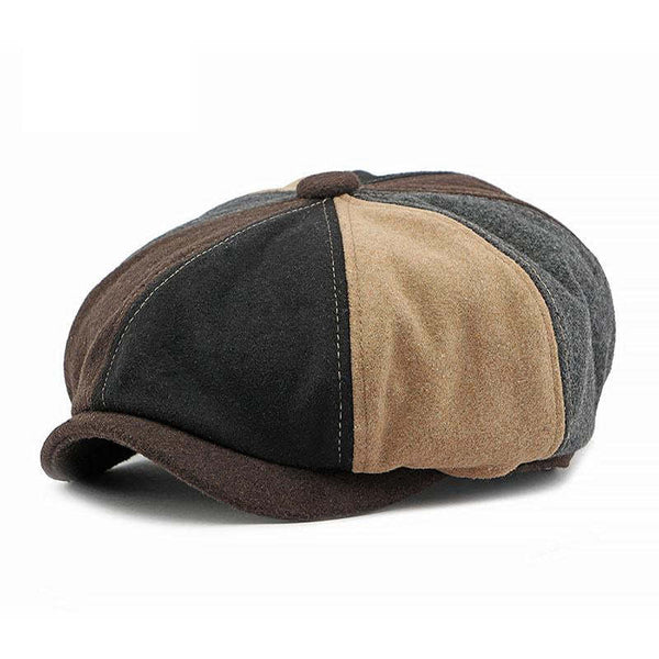 Herren-Baskenmütze im Vintage-Stil aus Wollmischung mit Farbblock-Patchworkmuster