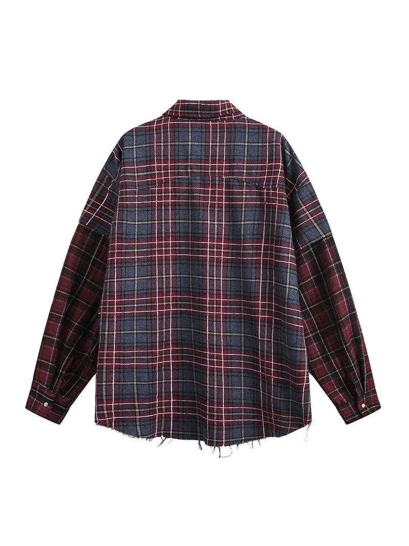 Retro Faux Two-Piece Plaid Shirt