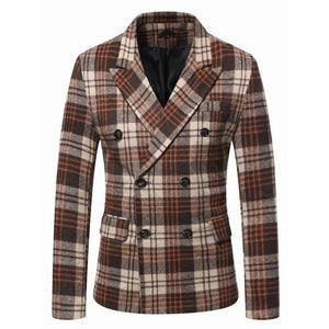 Men's Autumn And Winter Lapel Thickened Plaid Blazer