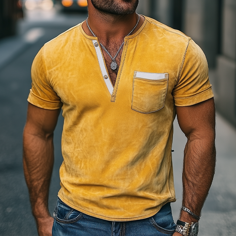 Herrenmode Slim Fit Lässiges T-Shirt mit tiefem V-Ausschnitt aus hellem Wildleder und kurzen Ärmeln