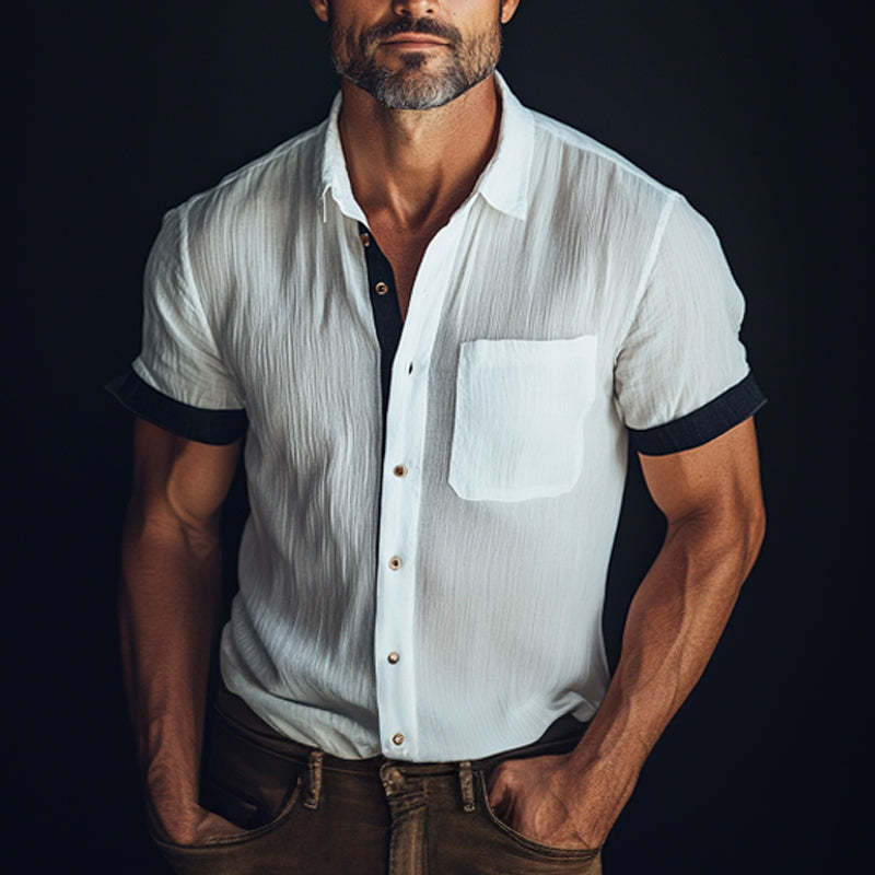 Herren Sommer Cool Ice Silk Wrinkled Casual Kurzarmhemd