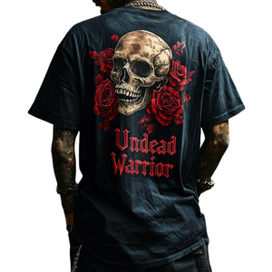 Herren Retro Casual Rock Skull "Undead Warrior" Bedrucktes Kurzarm-T-Shirt mit Rundhalsausschnitt