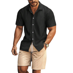 Men's Casual Contrast Color Short Sleeve Shorts Two Piece Set