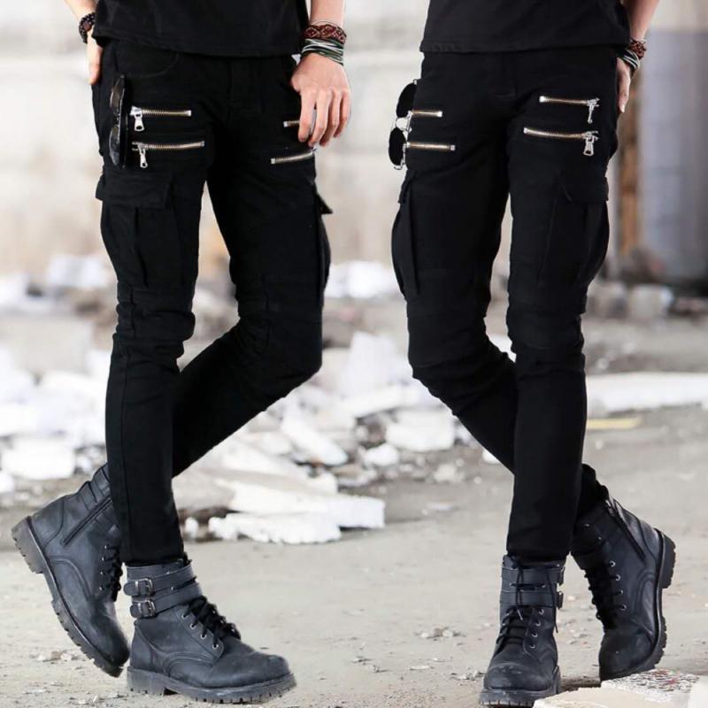 Herren Slim Jeans mit Reißverschlussdekor und mehreren Taschen