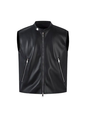 Motorrad-Weste aus PU-Leder mit mehreren Reißverschlüssen 