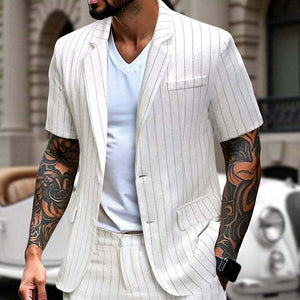 Dünner Freizeitblazer aus Baumwolle und Leinen mit Streifen für Herren