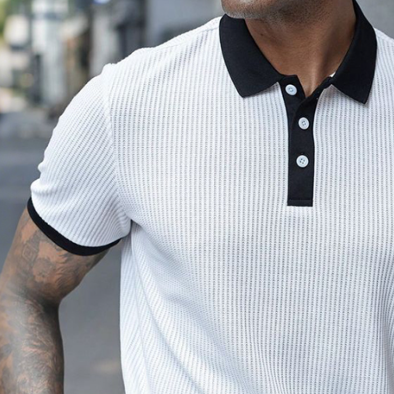 Herren-Poloshirt im Retro-Stil mit Waffelmuster und kurzen Ärmeln