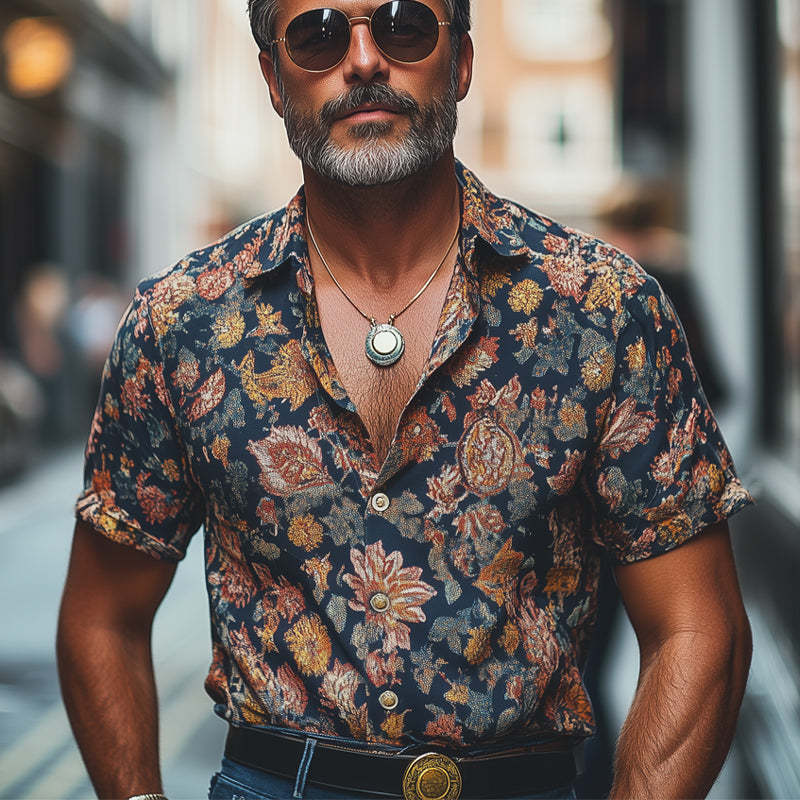 Lässiges Kurzarmhemd mit Retro-Print für Herren