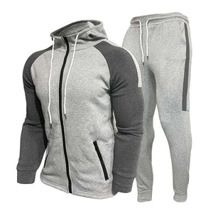Men's Contrast Color Hooded Sweatshirt And Casual Pants Set