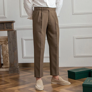 Men's British Neapolitan High Waist Straight Suit Pants