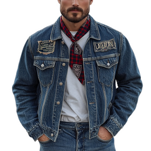 Men's Vintage Dark Blue Washed Denim Jacket