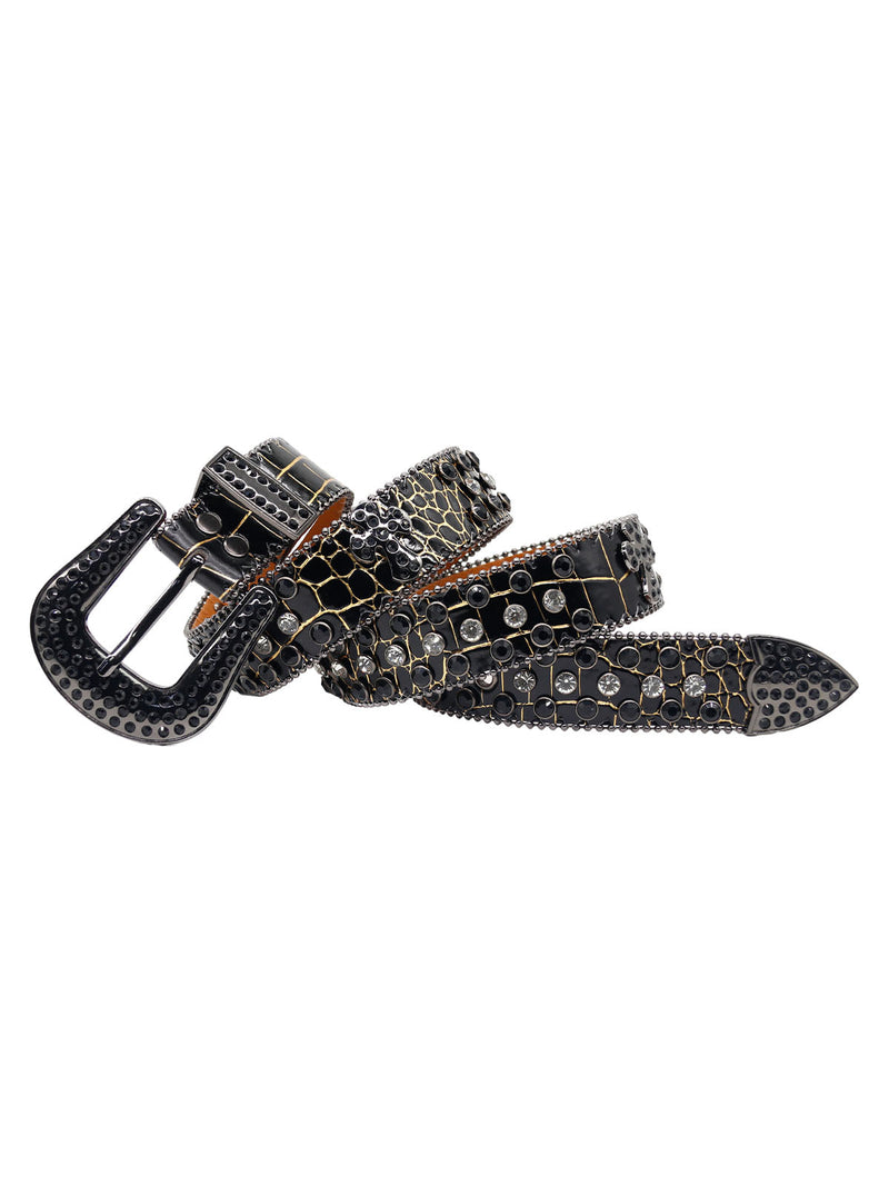 Punk Style Leather Hotflix  Rhinestone Belt