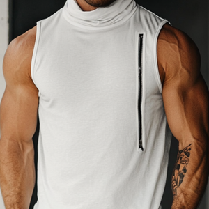 Stilvolles Slim Fit Tanktop aus Baumwolle für Herren mit Florkragen und Reißverschluss