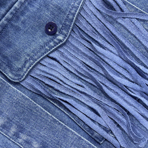 Men's Retro Western Cowboy Tassel Stitching Denim Long Sleeve Shirt