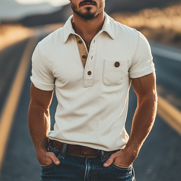 Herren Frühlingsmode Lässiges Slim Wildleder Splicing Kurzarm Poloshirt