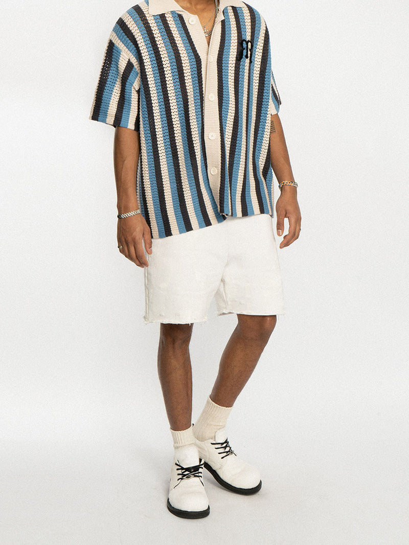 Striped Embroidered Short-sleeved Shirt