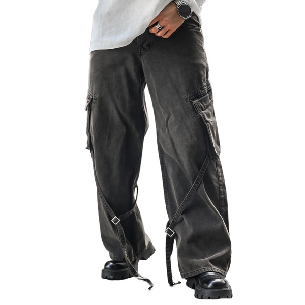 Men's Fashion Washed Loose Multi-pocket Jeans